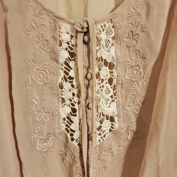 Embroidered Lace Cinch Sheer Blouse - Picture 2 of 4